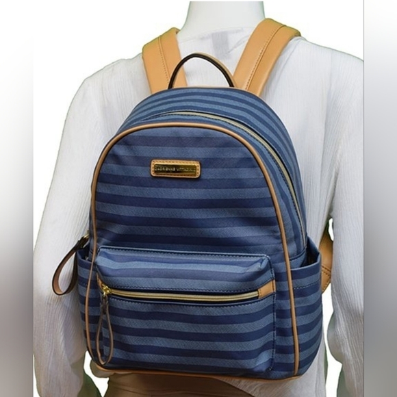 Adrienne Vittadini Blue & Natural Hayes Stripe Backpack, BNWT - Picture 1 of 13